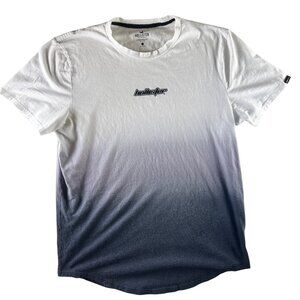 Hollister Mens Curved Hem Dip Dye T-Shirt Size L 100% Cotton White & Navy